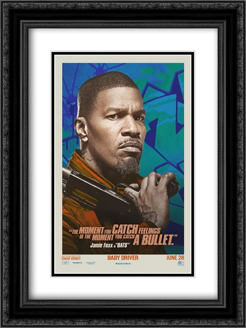 Baby Driver 18x24 Black Ornate Wood Framed Movie Poster with Double Matting
