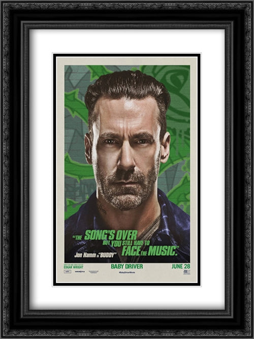 Baby Driver 18x24 Black Ornate Wood Framed Movie Poster with Double Matting