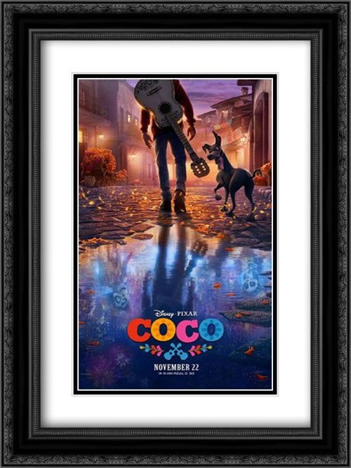 Coco 18x24 Black Ornate Wood Framed Movie Poster with Double Matting