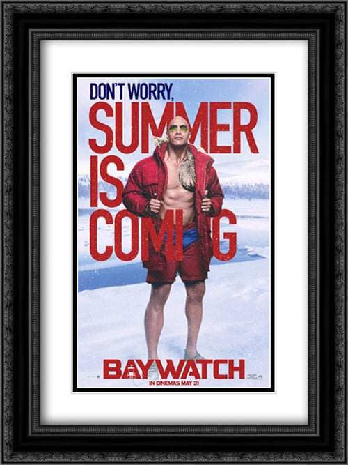 Baywatch 18x24 Black Ornate Wood Framed Movie Poster with Double Matting