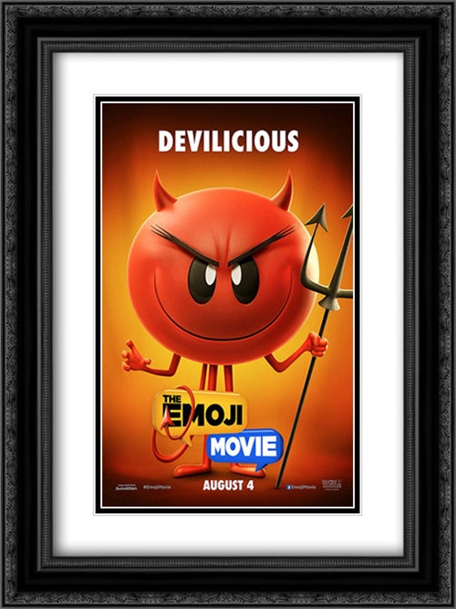 The Emoji Movie 18x24 Black Ornate Wood Framed Movie Poster with Double Matting