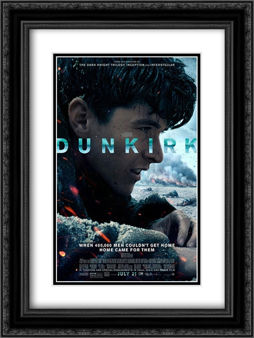 Dunkirk 18x24 Black Ornate Wood Framed Movie Poster with Double Matting