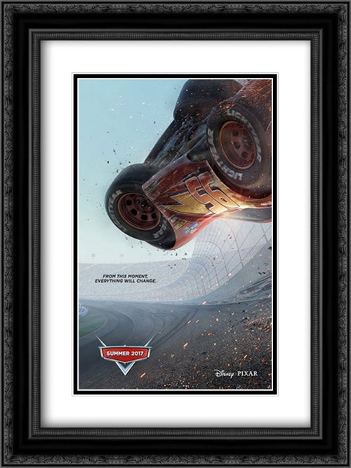 Cars 3 18x24 Black Ornate Wood Framed Movie Poster with Double Matting