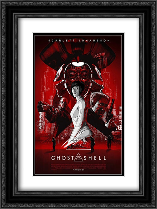 Ghost in the Shell 18x24 Black Ornate Wood Framed Movie Poster with Double Matting