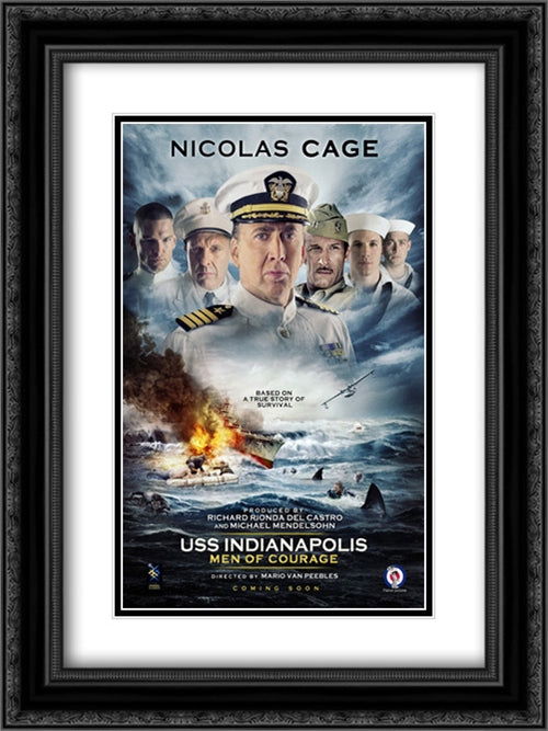 USS Indianapolis: Men of Courage 18x24 Black Ornate Wood Framed Movie Poster with Double Matting