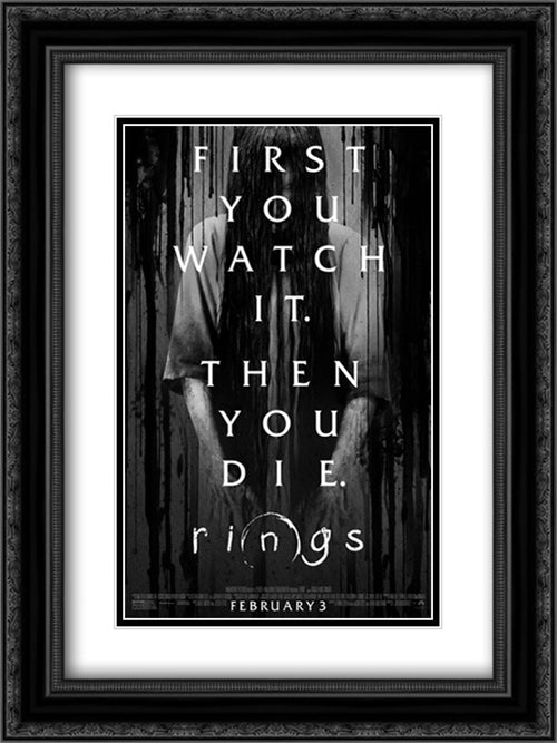 Rings 18x24 Black Ornate Wood Framed Movie Poster with Double Matting