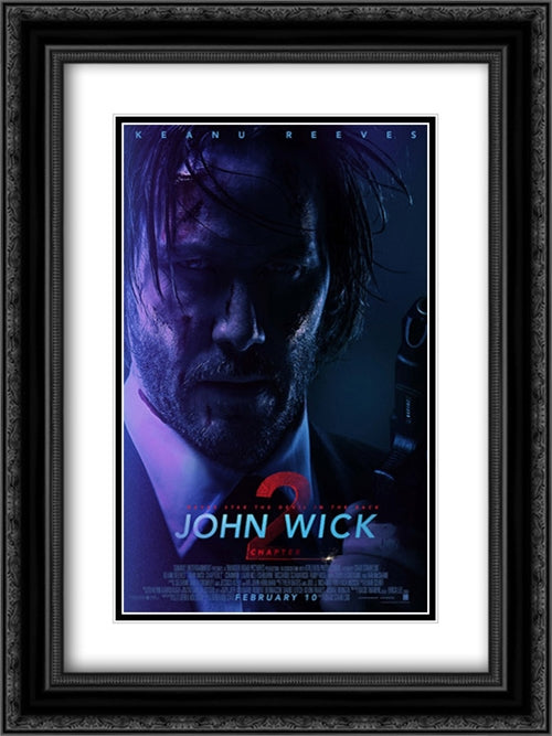 John Wick: Chapter 2 18x24 Black Ornate Wood Framed Movie Poster with Double Matting
