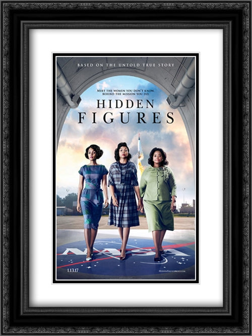 Hidden Figures 18x24 Black Ornate Wood Framed Movie Poster with Double Matting