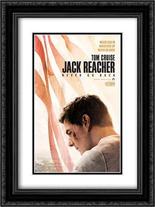 Jack Reacher: Never Go Back 18x24 Black Ornate Wood Framed Movie Poster with Double Matting