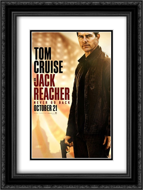 Jack Reacher: Never Go Back 18x24 Black Ornate Wood Framed Movie Poster with Double Matting