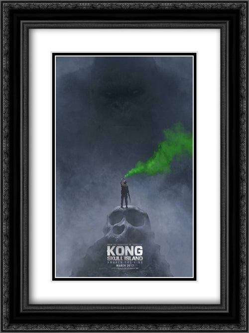 Kong: Skull Island 18x24 Black Ornate Wood Framed Movie Poster with Double Matting