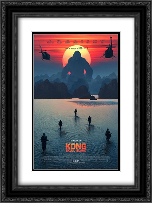 Kong: Skull Island 18x24 Black Ornate Wood Framed Movie Poster with Double Matting