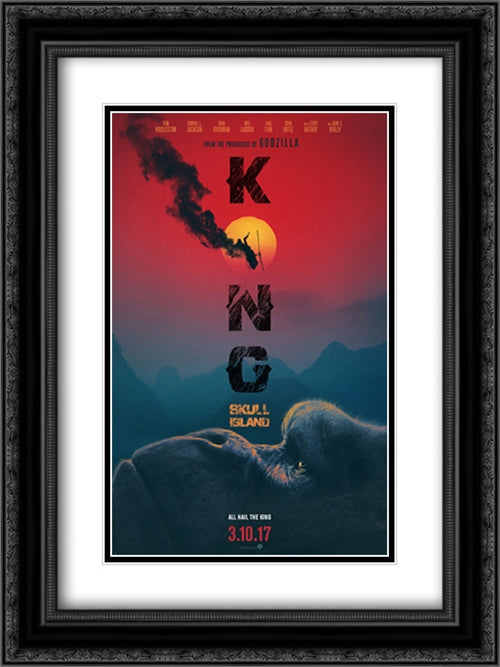 Kong: Skull Island 18x24 Black Ornate Wood Framed Movie Poster with Double Matting