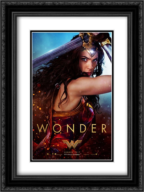 Wonder Woman 18x24 Black Ornate Wood Framed Movie Poster with Double Matting