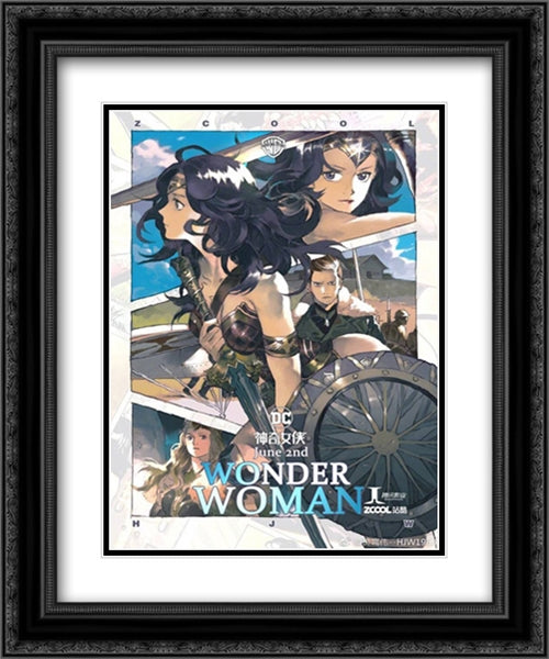 Wonder Woman 20x24 Black Ornate Wood Framed Movie Poster with Double Matting