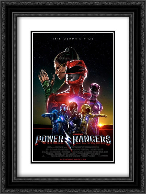 Power Rangers 18x24 Black Ornate Wood Framed Movie Poster with Double Matting