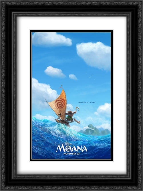 Moana 18x24 Black Ornate Wood Framed Movie Poster with Double Matting