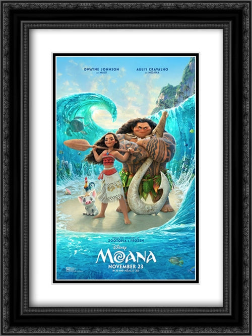Moana 18x24 Black Ornate Wood Framed Movie Poster with Double Matting