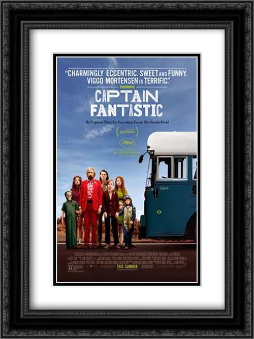 Captain Fantastic 18x24 Black Ornate Wood Framed Movie Poster with Double Matting
