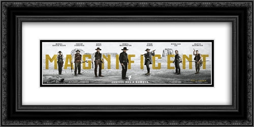 The Magnificent Seven 24x12 Black Ornate Wood Framed Movie Poster with Double Matting
