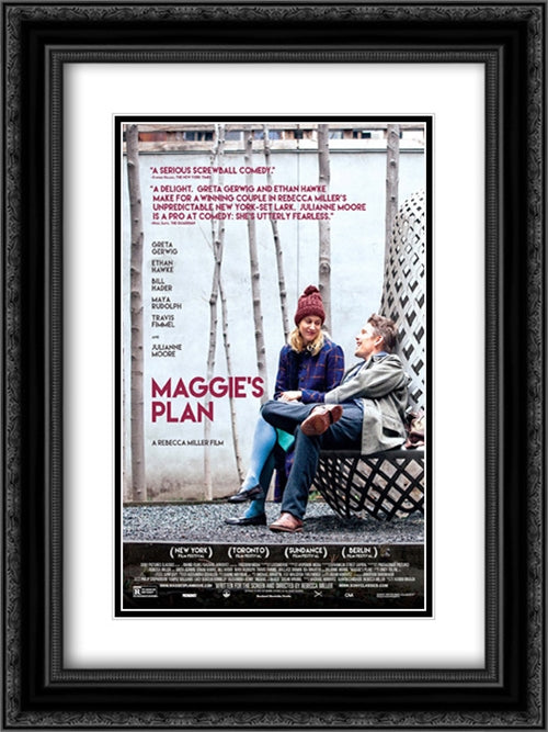 Maggie's Plan 18x24 Black Ornate Wood Framed Movie Poster with Double Matting