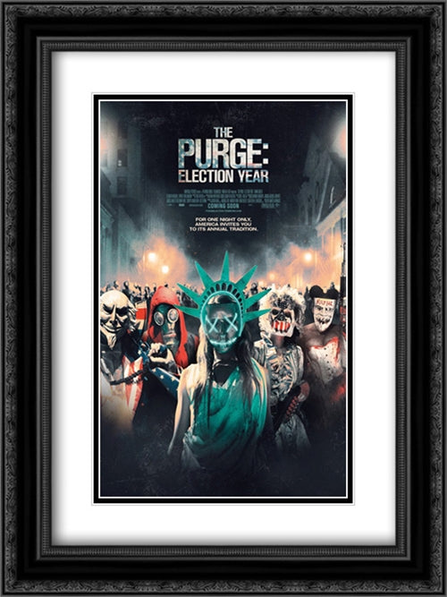 The Purge: Election Year 18x24 Black Ornate Wood Framed Movie Poster with Double Matting