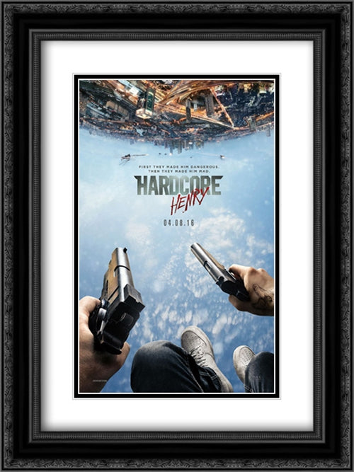 Hardcore Henry 18x24 Black Ornate Wood Framed Movie Poster with Double Matting