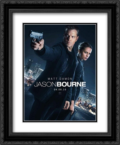 Jason Bourne 20x24 Black Ornate Wood Framed Movie Poster with Double Matting