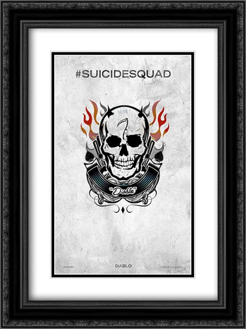 Suicide Squad 18x24 Black Ornate Wood Framed Movie Poster with Double Matting