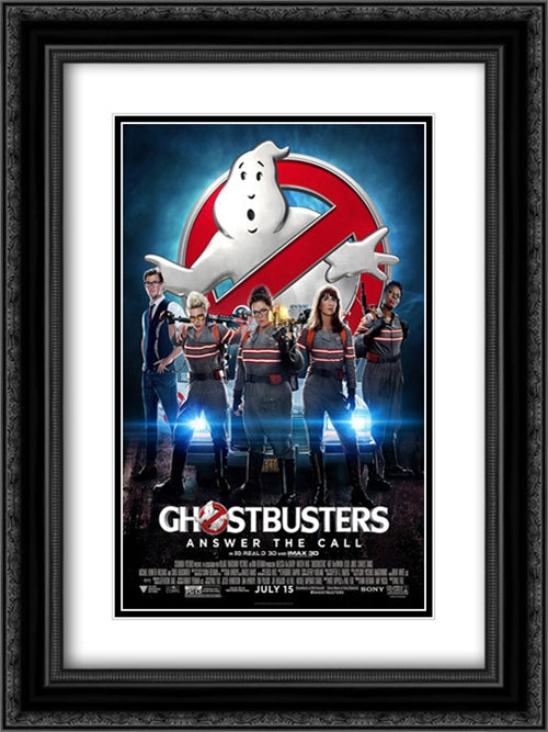 Ghostbusters 18x24 Black Ornate Wood Framed Movie Poster with Double Matting