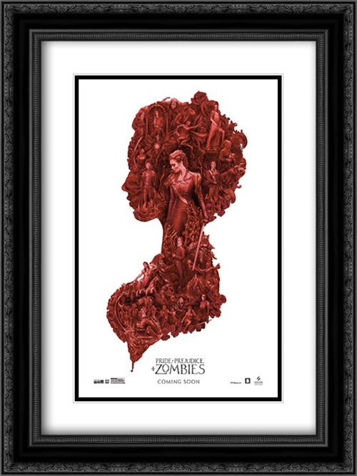 Pride and Prejudice and Zombies 18x24 Black Ornate Wood Framed Movie Poster with Double Matting