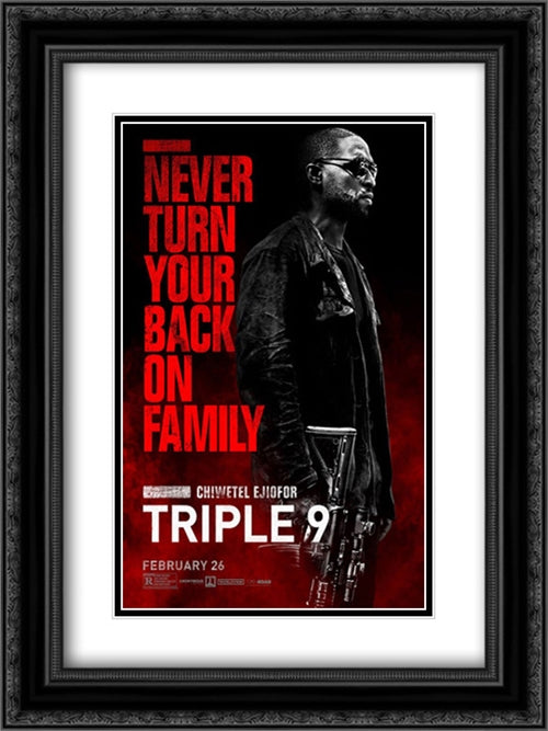 Triple 9 18x24 Black Ornate Wood Framed Movie Poster with Double Matting