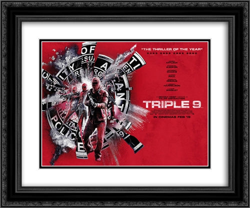 Triple 9 24x20 Black Ornate Wood Framed Movie Poster with Double Matting