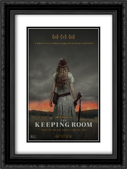 The Keeping Room 18x24 Black Ornate Wood Framed Movie Poster with Double Matting