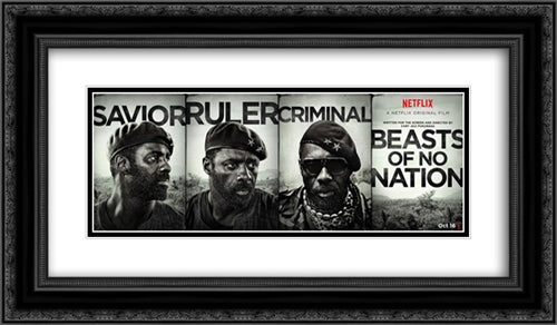 Beasts of No Nation 24x14 Black Ornate Wood Framed Movie Poster with Double Matting