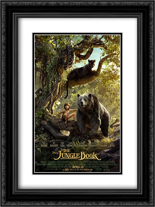 The Jungle Book 18x24 Black Ornate Wood Framed Movie Poster with Double Matting