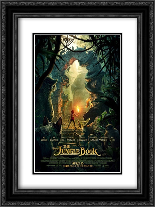 The Jungle Book 18x24 Black Ornate Wood Framed Movie Poster with Double Matting