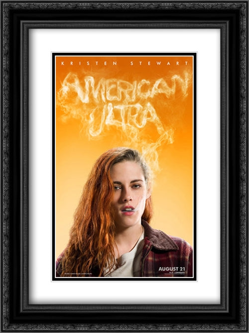 American Ultra 18x24 Black Ornate Wood Framed Movie Poster with Double Matting