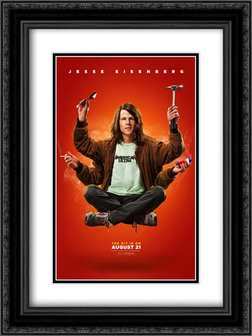 American Ultra 18x24 Black Ornate Wood Framed Movie Poster with Double Matting