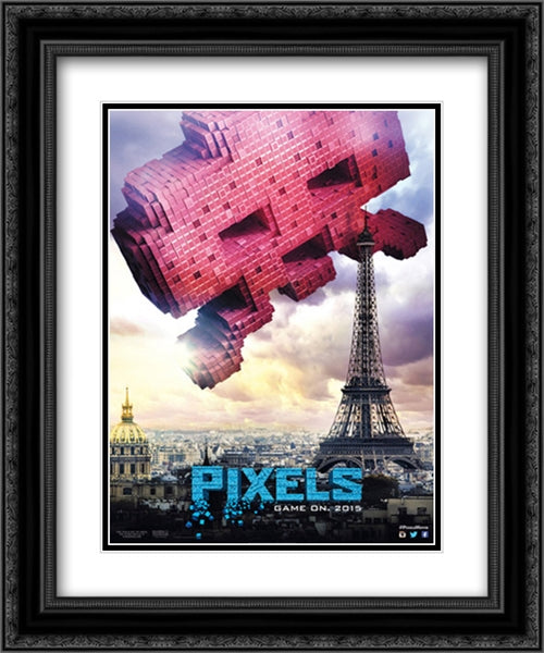 Pixels 20x24 Black Ornate Wood Framed Movie Poster with Double Matting