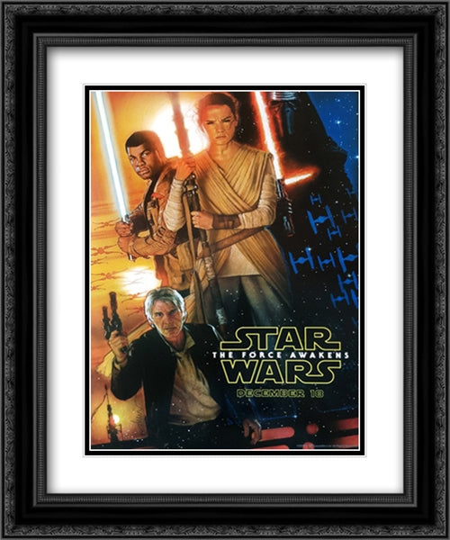 Star Wars: The Force Awakens 20x24 Black Ornate Wood Framed Movie Poster with Double Matting