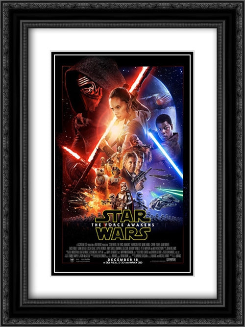 Star Wars: The Force Awakens 18x24 Black Ornate Wood Framed Movie Poster with Double Matting