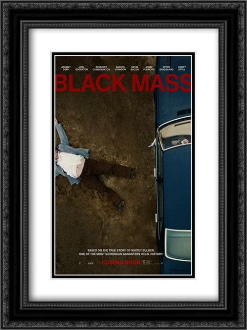 Black Mass 18x24 Black Ornate Wood Framed Movie Poster with Double Matting