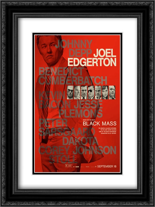 Black Mass 18x24 Black Ornate Wood Framed Movie Poster with Double Matting