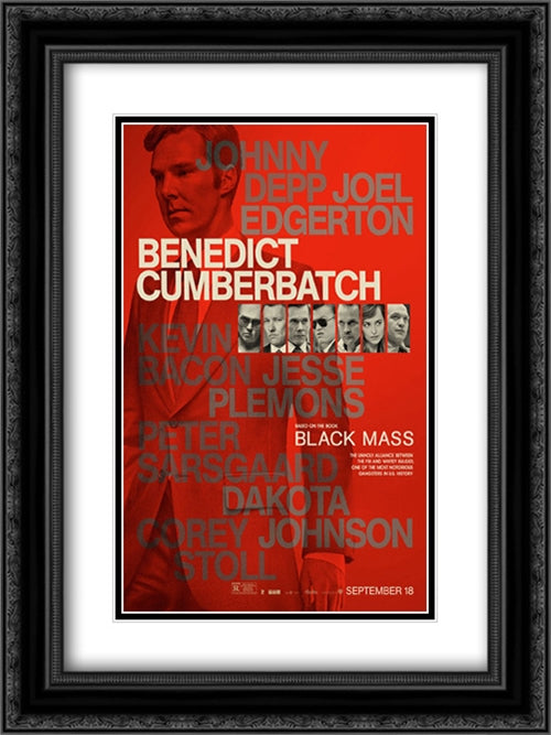 Black Mass 18x24 Black Ornate Wood Framed Movie Poster with Double Matting