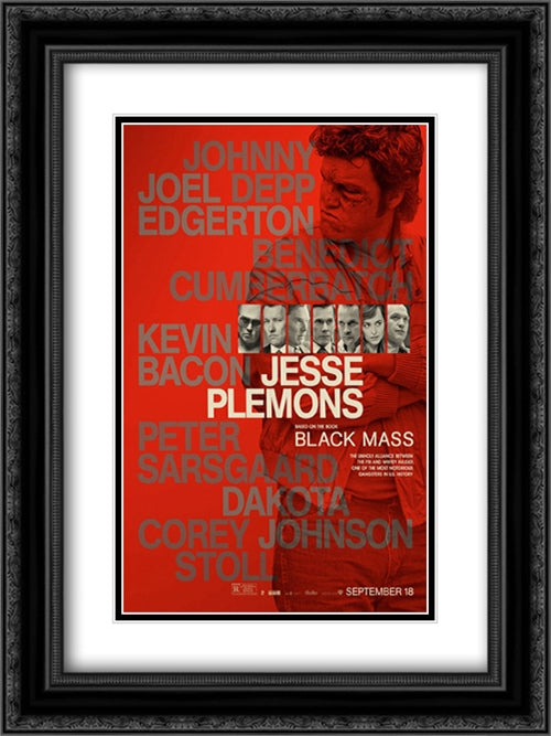 Black Mass 18x24 Black Ornate Wood Framed Movie Poster with Double Matting