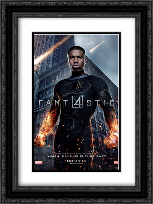 Fantastic Four 18x24 Black Ornate Wood Framed Movie Poster with Double Matting