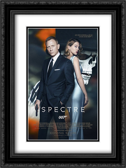 007 Spectre 18x24 Black Ornate Wood Framed Movie Poster with Double Matting