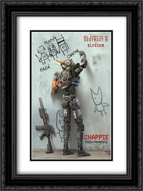 Chappie 18x24 Black Ornate Wood Framed Movie Poster with Double Matting