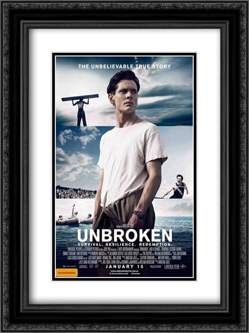 Unbroken 18x24 Black Ornate Wood Framed Movie Poster with Double Matting
